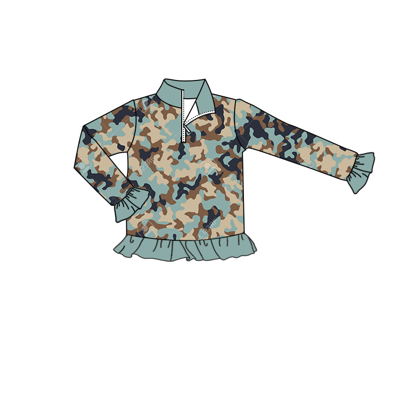 7.10 custom each style moq 5 eta 4-6week baby girls clothes camouflage long sleeve top