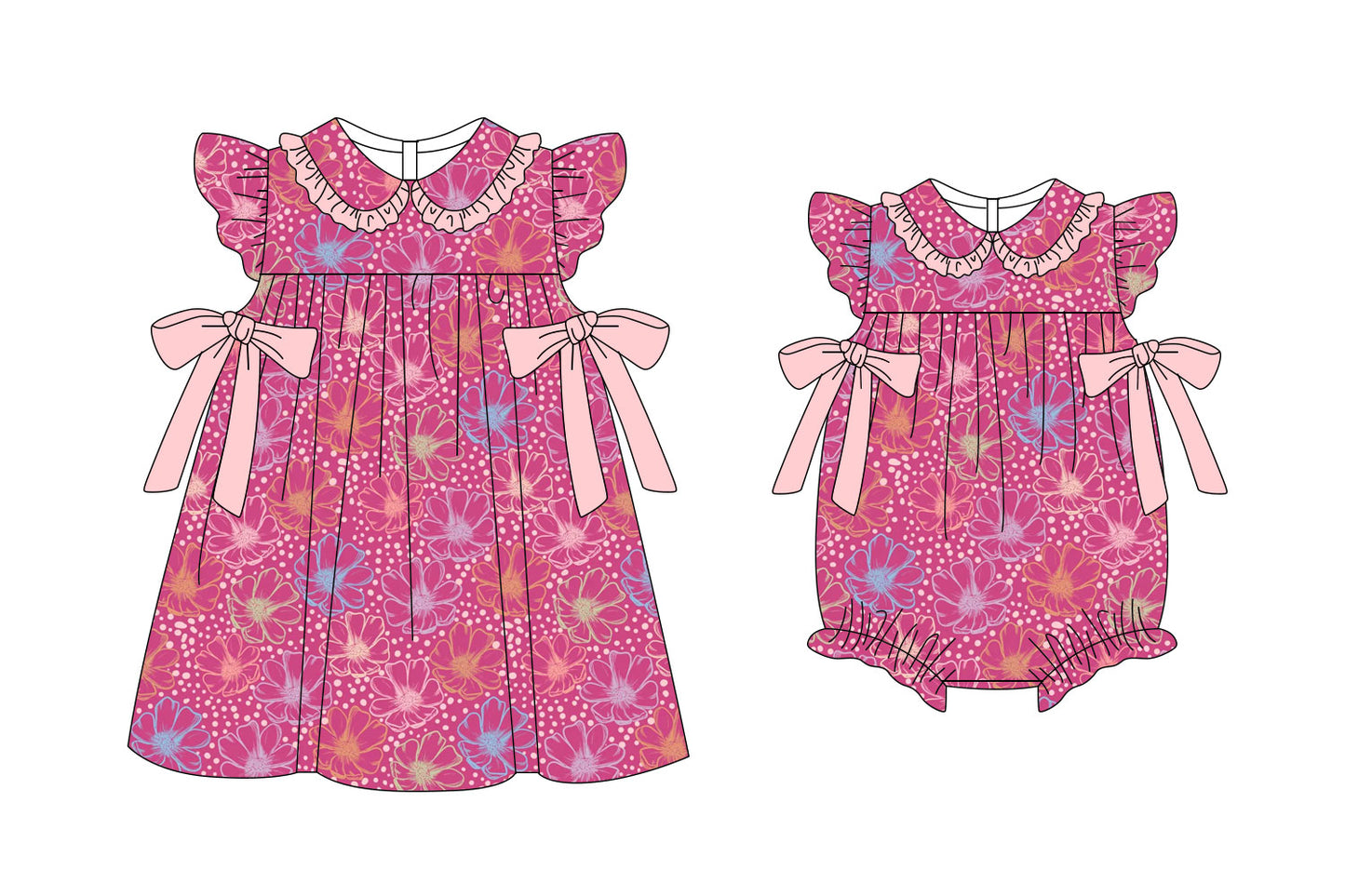 25.11.7 custom each style moq 5 eta 6-8week Sibling Sister floral baby short sleeve romper and dress match design
