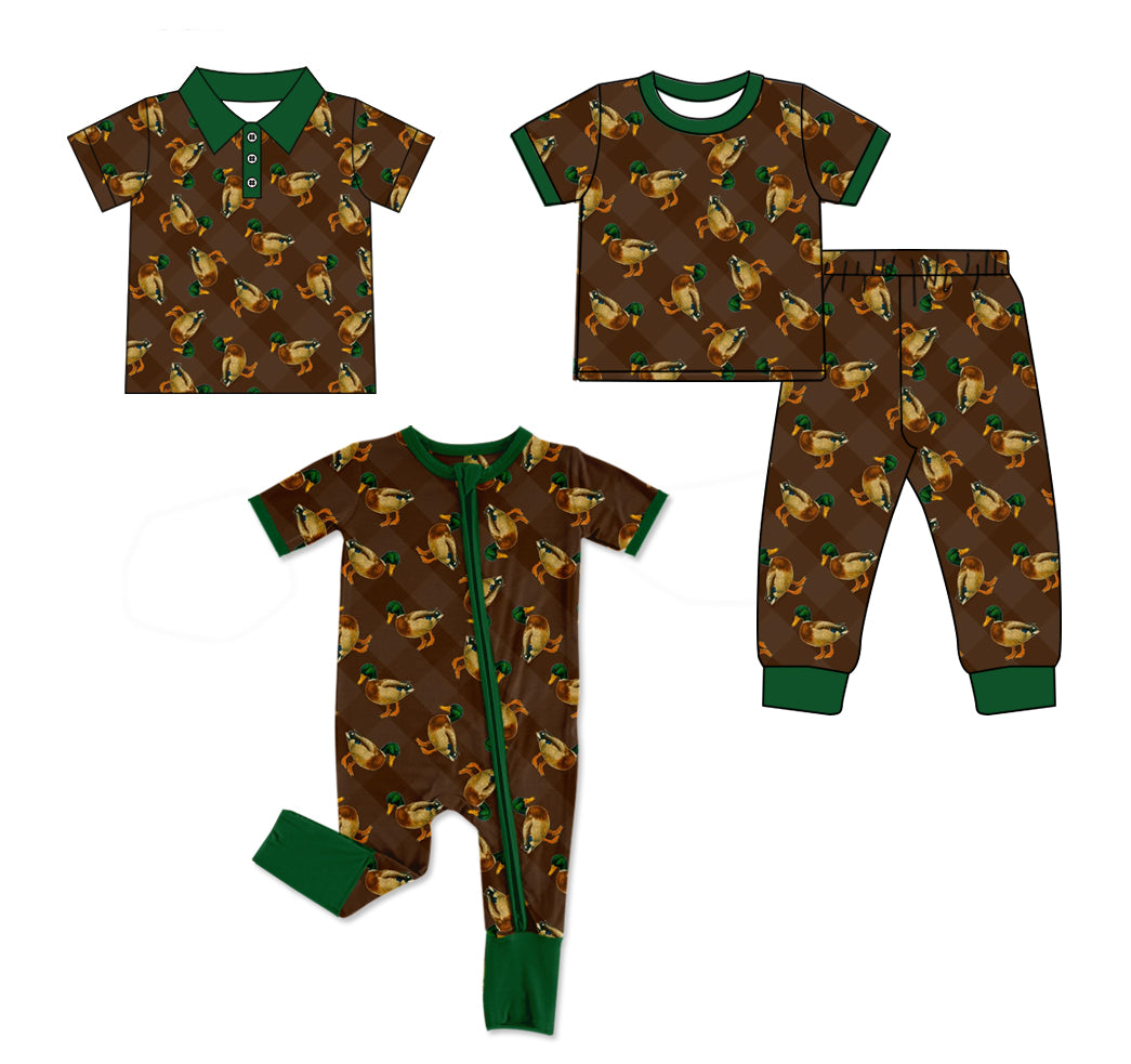 Custom moq 5 mix size Sibling Baby Boys Duck Print Short-Sleeved Top And Pants Set Short-Sleeved Polo Shirt Zip-Up Romper Comfortable Clothing for Little Ones