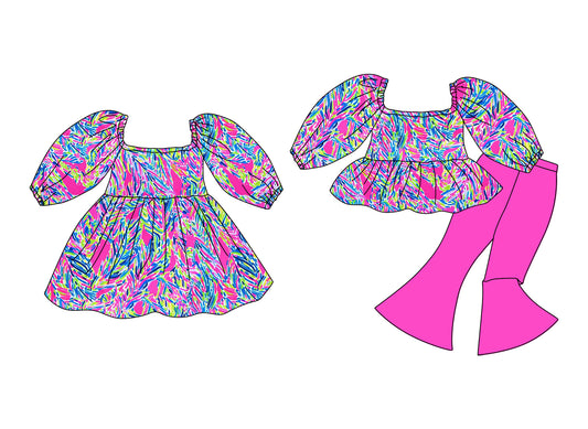 25.12.10 custom each style moq 5 eta 6-8week Sibling Sister baby short sleeve pants sets and dress match design