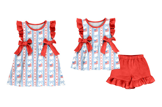 2.26 Custom moq 5 mix size Sibling 4th of July Baby Girl's Sleeveless Top And Shorts Set Cute Dress for Summer