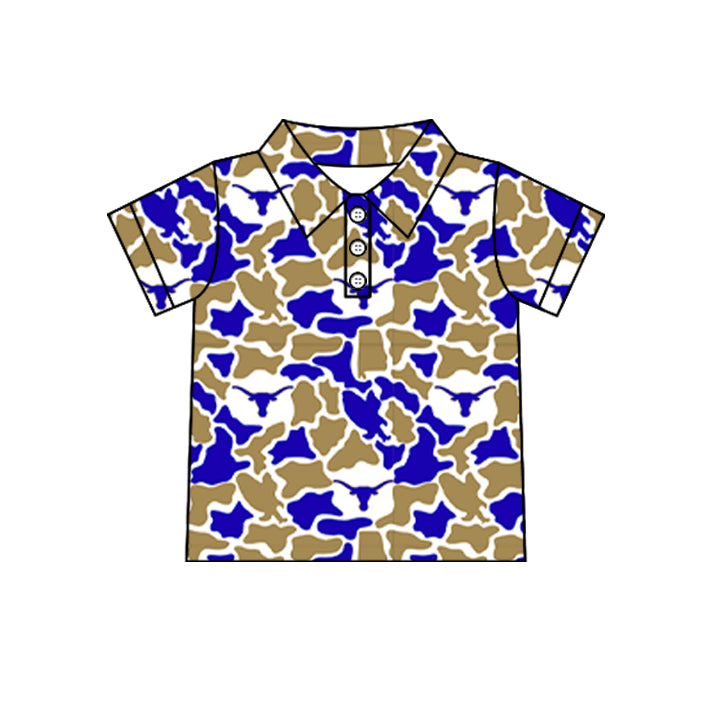 Custom moq 5 mix size summer teams Baby Boys Summer Camo Print Button Short Sleeve Polo Top