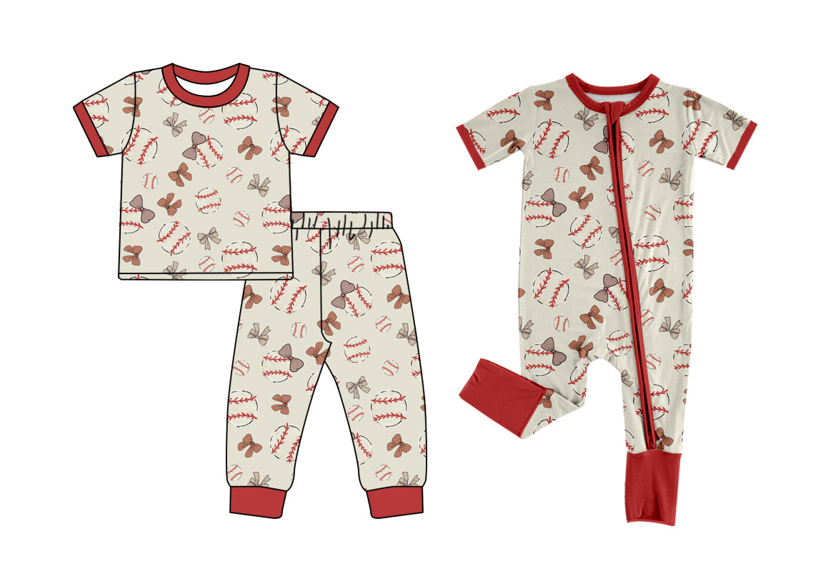 11.30 custom each style moq 5eta 4-6week Sibling Sister baeball bow baby girls short sleeve sets and rompers match design