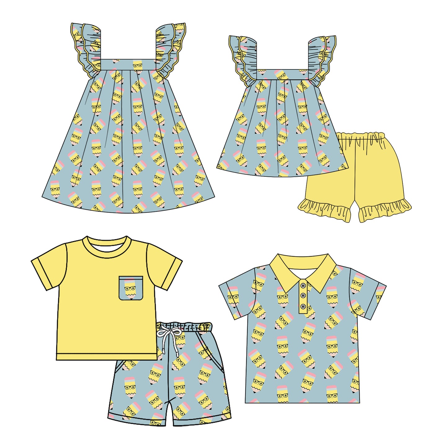 2.15 custom each style moq 5eta 4-6week Sibling Sister pencil baby girl sets 1 and sets 2 and dress and top match family design