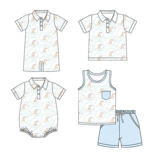 3.11 custom each style moq 5eta 4-6week Sibling Sister puppy flag baby boy sets and boy rompers 1 and romper 2 and top match family design