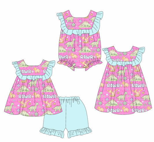 3.31 Custom moq 5 mix size Sibling Baby Girl's Pink Sleeveless Tunic Shorts Set Cute Romper Dress for Summer