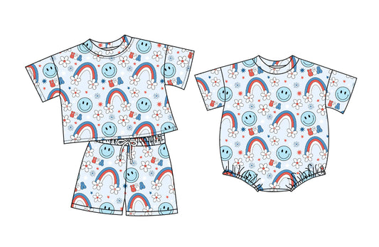 26.1.9 custom each style moq 5 eta 6-8week Sibling Sister floral baby girl short sleeve shorts sets and romper match design