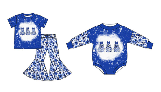 5.6 custom each style moq 5eta 4-6week Sibling Sister ghost bow baby girl short sleeve pants sets and rompers match family design