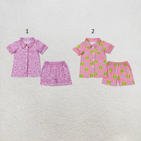 RTS NO MOQ Sibling milk silk Baby Girls Button Top Shorts Two Piece Pajama Set