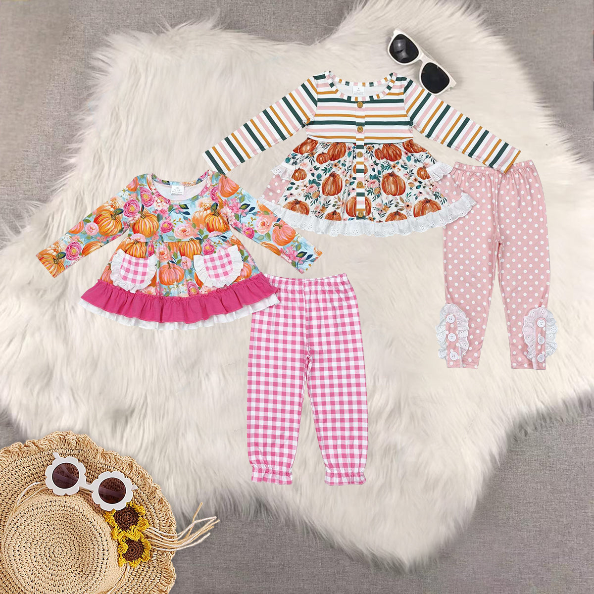 RTS NO MOQ Sibling Baby Girls halloween Long Sleeve Pants Set