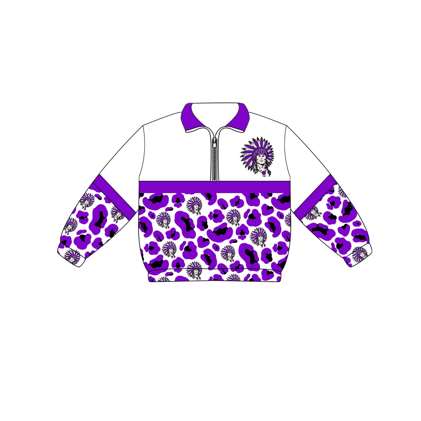 Custom moq 5 mix size milk silk summer teams Adult And Kids Purple Leopard Print Long Sleeve Zip Pullovers Tops