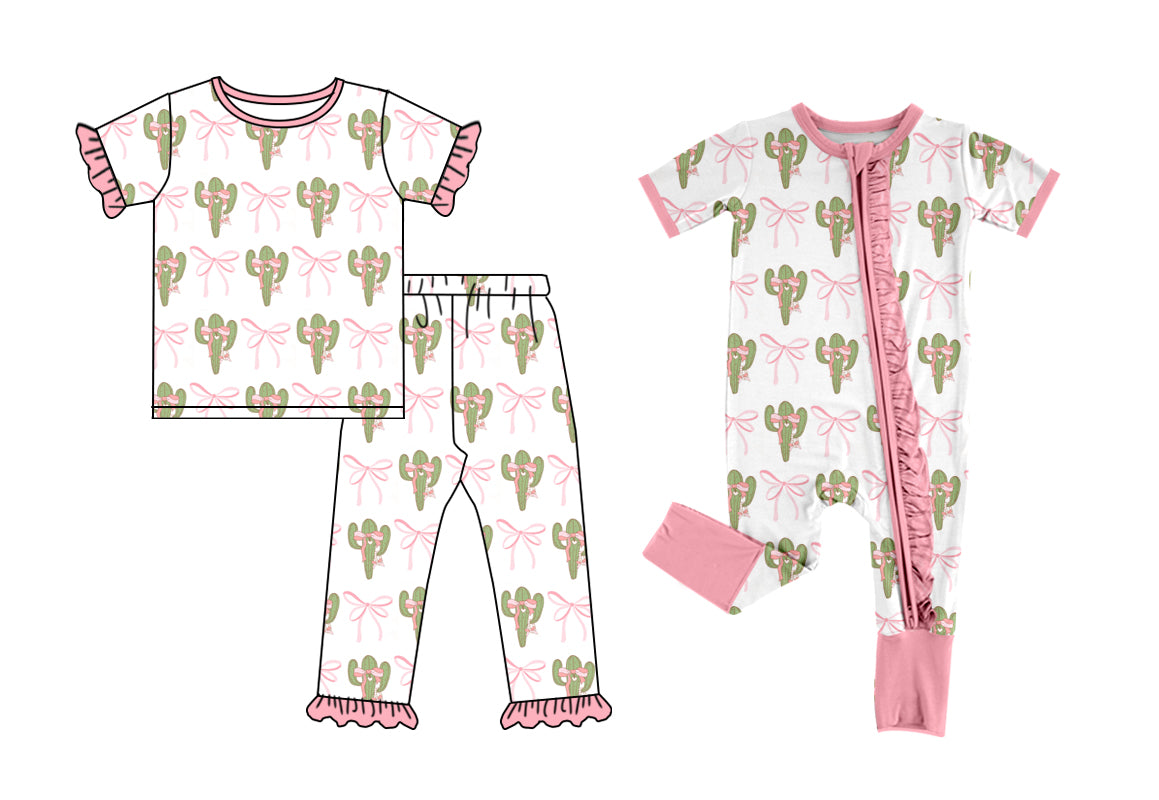 11.22 custom each style moq 5eta 4-6week Sibling Sister bow catcus baby girls short sleeve sets and rompers match design