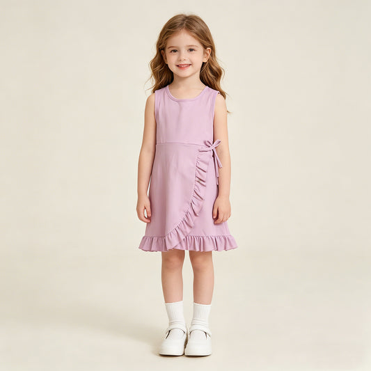 RTS NO MOQ GSD3034 Baby Girls Ruffle Knee Length Dress Pink Sleeveless Yoga Active Casual Outfit