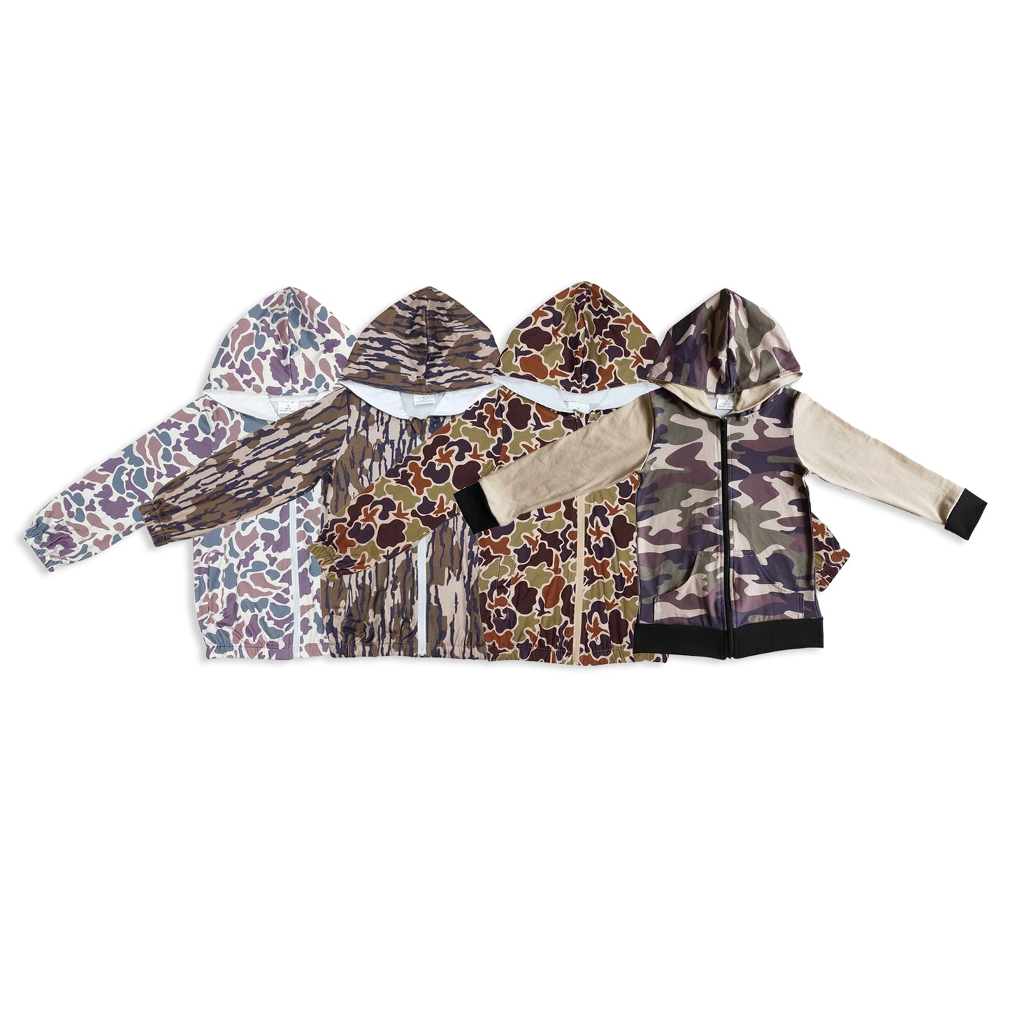 RTS NO MOQ Sibling baby boy clothes Camouflage Hooded Zip-Up Long Sleeve Jackets