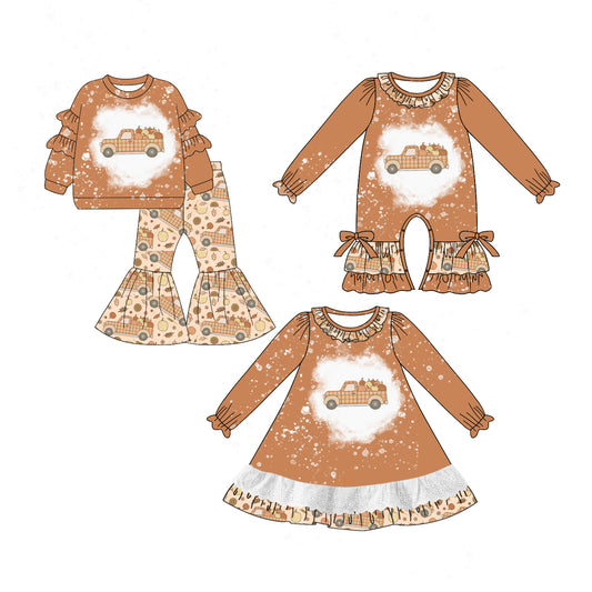 25.6.6 custom each style moq 5eta 4-6week Sibling Sisters pumpkin baby girl long sleeve pants sets and dress and rompers match family design