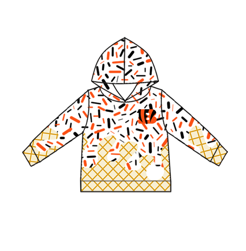 Custom moq 5 mix size milk silk baby girls clothes team bow orange hooded long sleeve tops and shorts and jacket-25.7.21