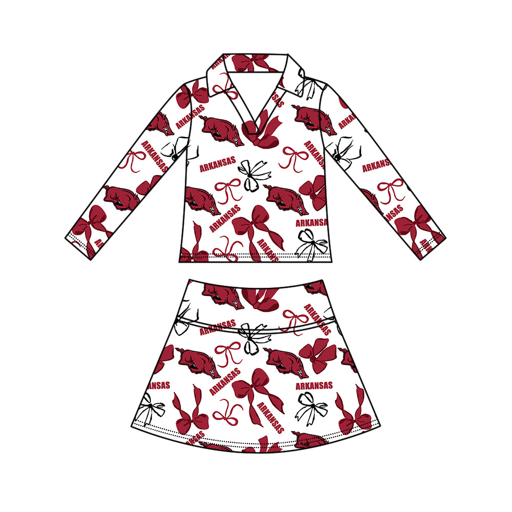 Custom moq 5 mix size summer teams Girls Red  Polka Dot Top Shorts Set Top Skirt Short Set Zipper Pullover Pants Set