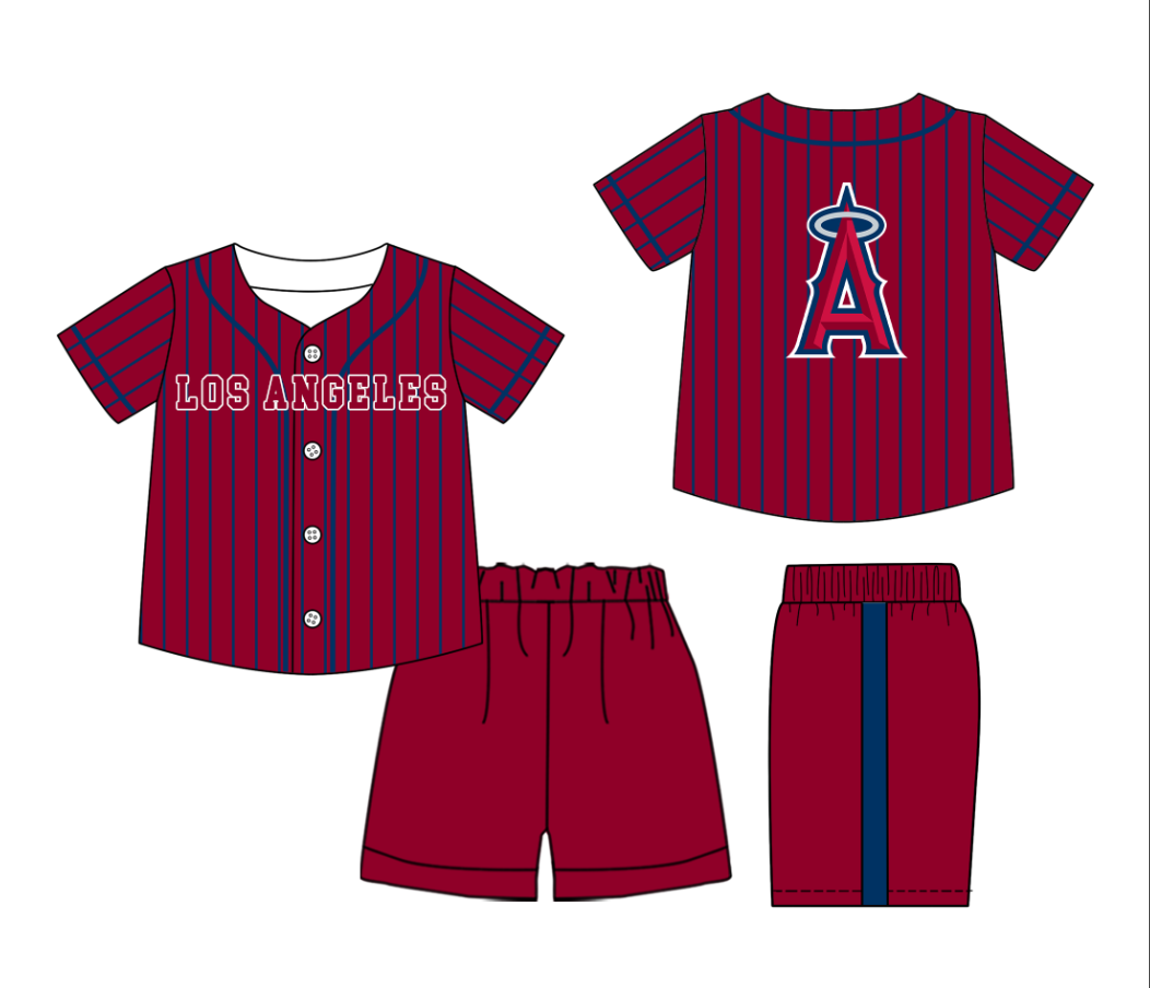 Custom moq 3 or 5 mix size milk silk summer teams baby boy clothes dark red short sleeve shorts sets-26.1.20