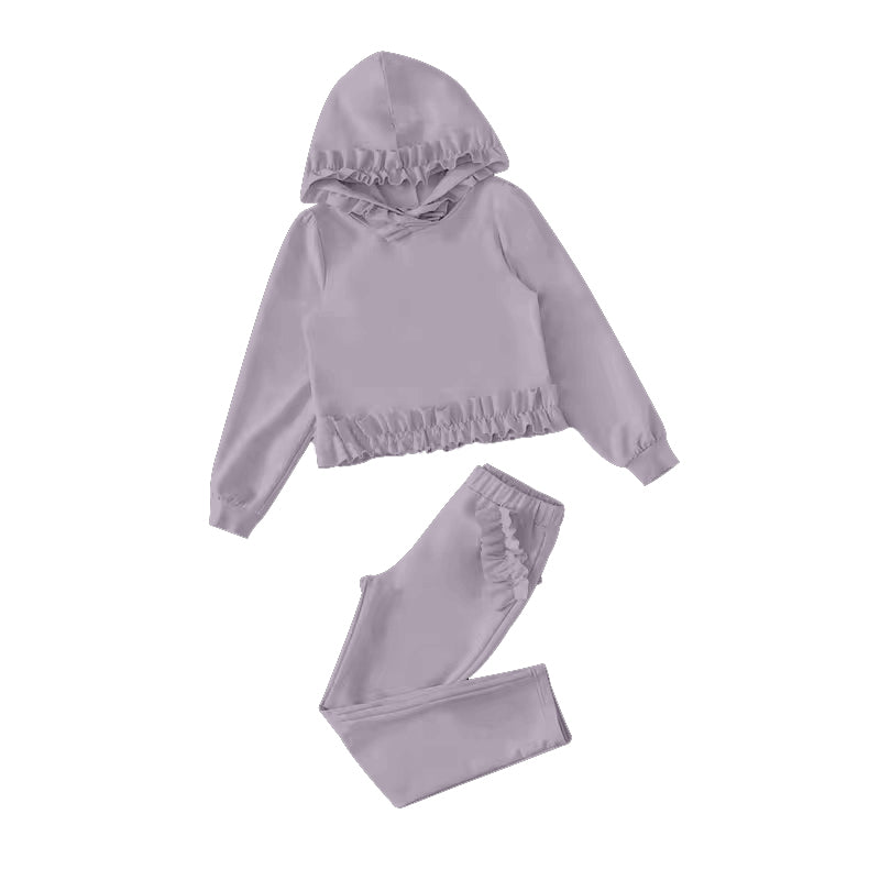 7.11 custom each style moq 5eta 4-6week cotton clothes light purple hooded long sleeve pants baby girls sets