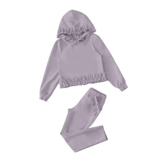 7.11 custom each style moq 5eta 4-6week cotton clothes light purple hooded long sleeve pants baby girls sets