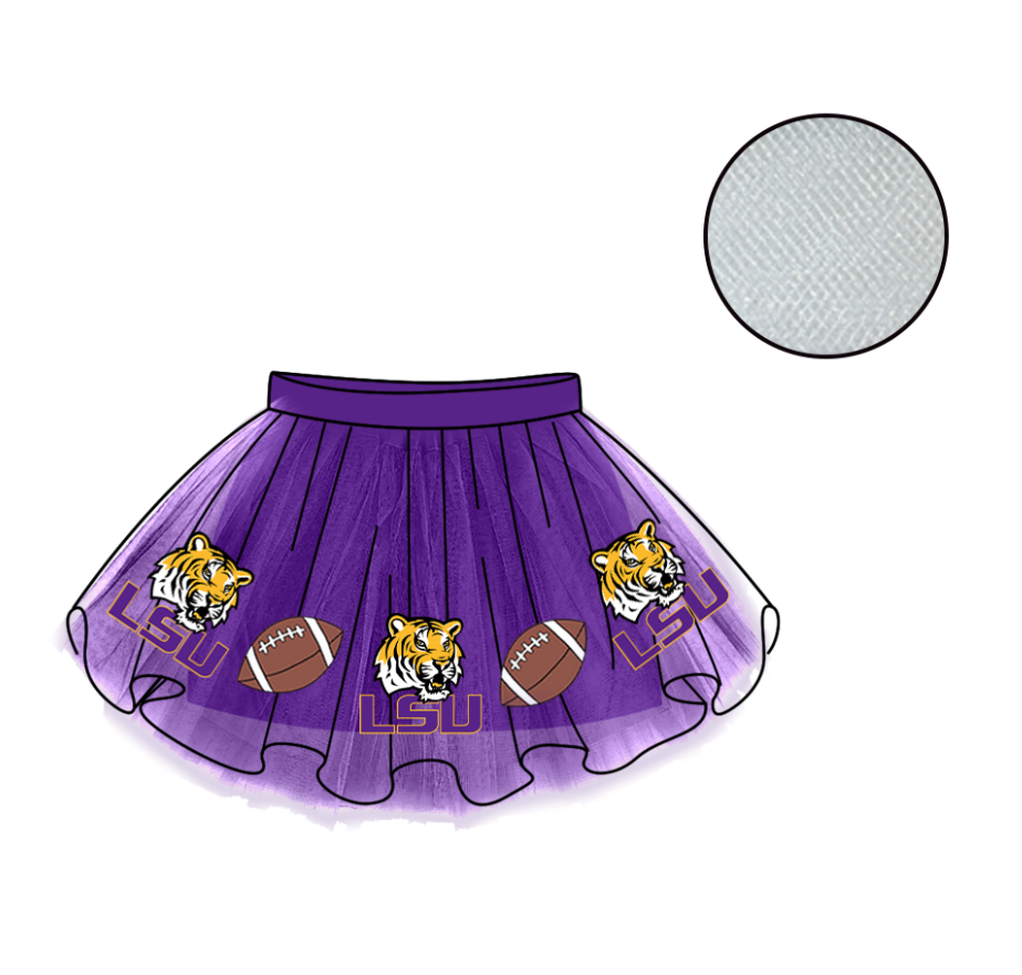 Custom moq 5 mix size milk silk summer teams Baby Girl's Purple Mesh Skirt Summer Outfit Team Clothing