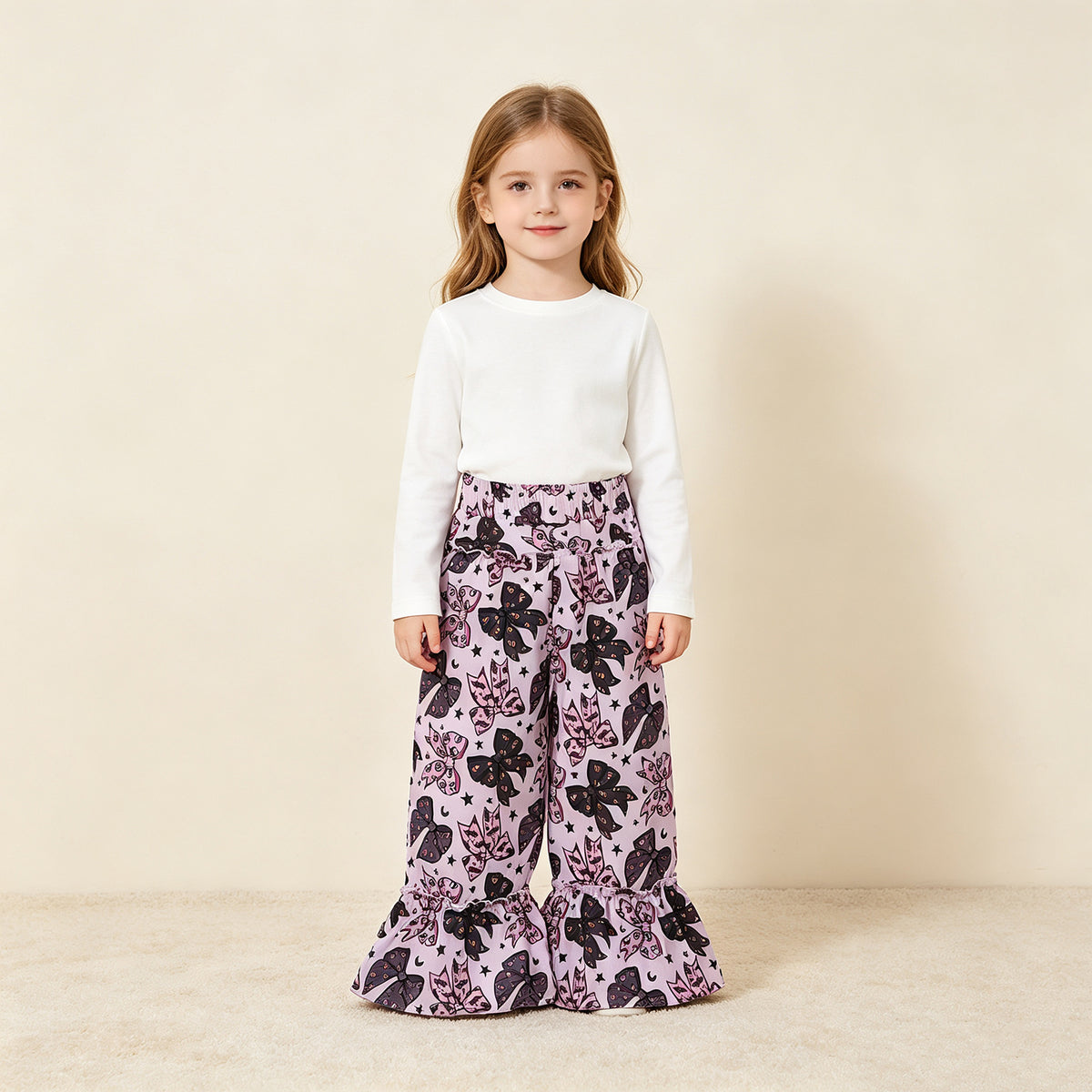 NEW RTS NO MOQ milk silk P1069 Baby Girls Black Pink Ghost Bows Stars Halloween Bell Bottom Pants Cute Bottom