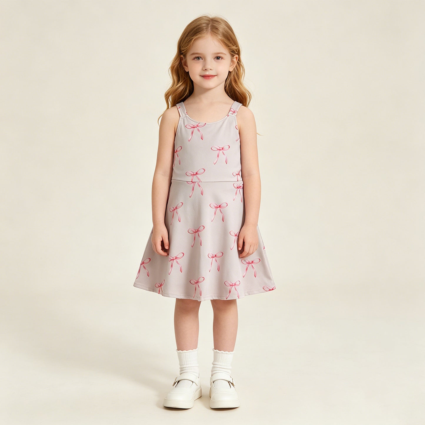 RTS NO MOQ yoga fabric GSD3421 Baby Girls Fashion Cute Strap Back Bows Yoga Active Knee Length Dresses