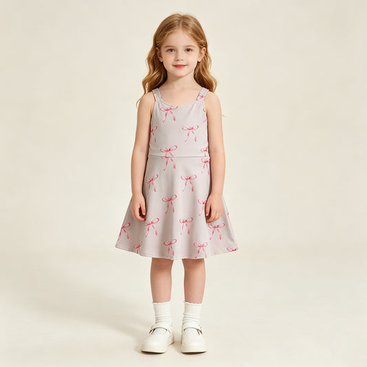 RTS NO MOQ yoga fabric GSD3421 Baby Girls Fashion Cute Strap Back Bows Yoga Active Knee Length Dresses