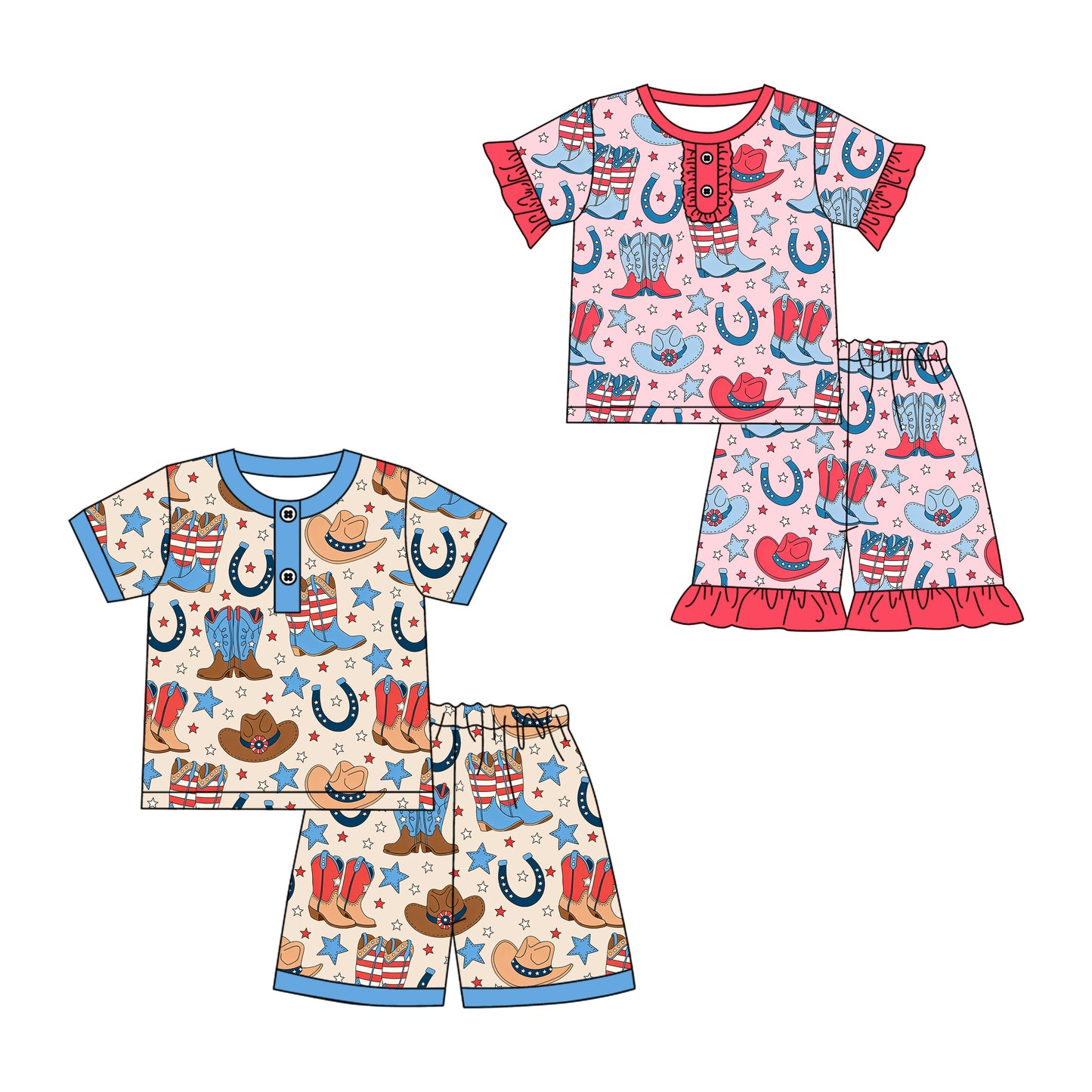 Custom moq 5 mix size Baby Pajama Set Short-Sleeved Blue for Boys And Red for Girls Comfortable Sleepwear for Infants