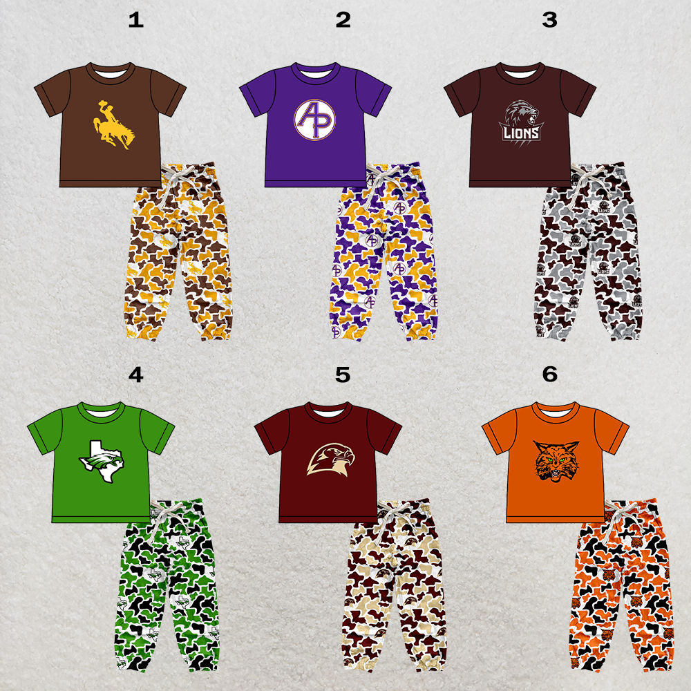 custom moq 5 mix size XY062907 Baby Boys Short Sleeve Top Camouflage Drawstring Pants Set