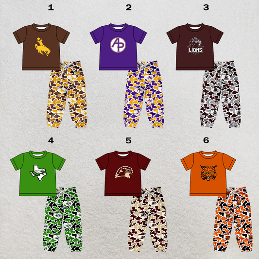 custom moq 5 mix size XY062907 Baby Boys Short Sleeve Top Camouflage Drawstring Pants Set