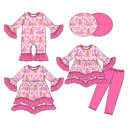 25.6.10 custom each style moq 5eta 4-6week Sibling Sisters Christmas pink baby girl long sleeve pants sets and dress and rompers match family design