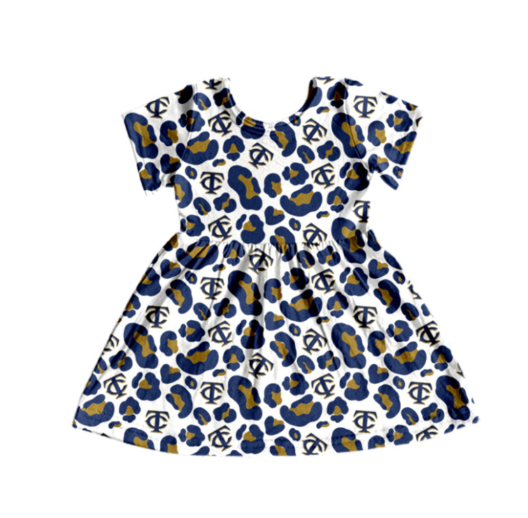 Custom moq 3 eta 6-8weeks Blue-brown leopard print short-sleeved dress