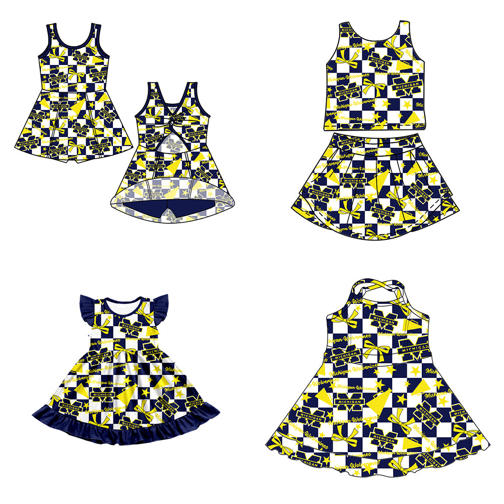 Custom moq 5 mix size milk silk summer teams baby girls clothes team bow blue sleeveless skirts sets and dress 1 and dress 2 and dress 3-25.6.30