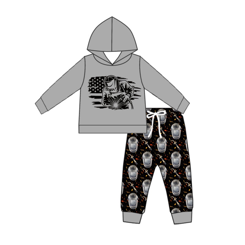 9.11 custom each style moq 5eta 4-6week baby boy clothes WELDER hooded long sleeve pants sets