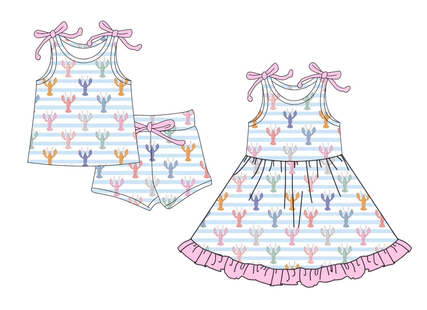 4.12 custom each style moq 5eta 4-6week Sibling Sister lobster baby girl short sleeve shorts sets and dresses match design