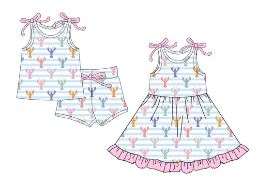 4.12 custom each style moq 5eta 4-6week Sibling Sister lobster baby girl short sleeve shorts sets and dresses match design