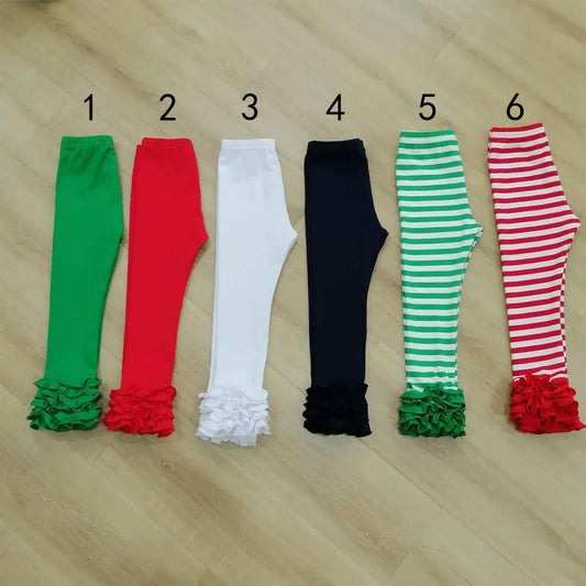 custom moq 5 mix size HYPL0104 Baby Girls Solid and Striped Ruffle Hem Leggings
