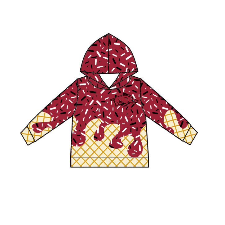 Custom summer teams baby girls clothes team brick red hooded long sleeve tops and short sleeve top and dress and pants and shorts-25.5.27