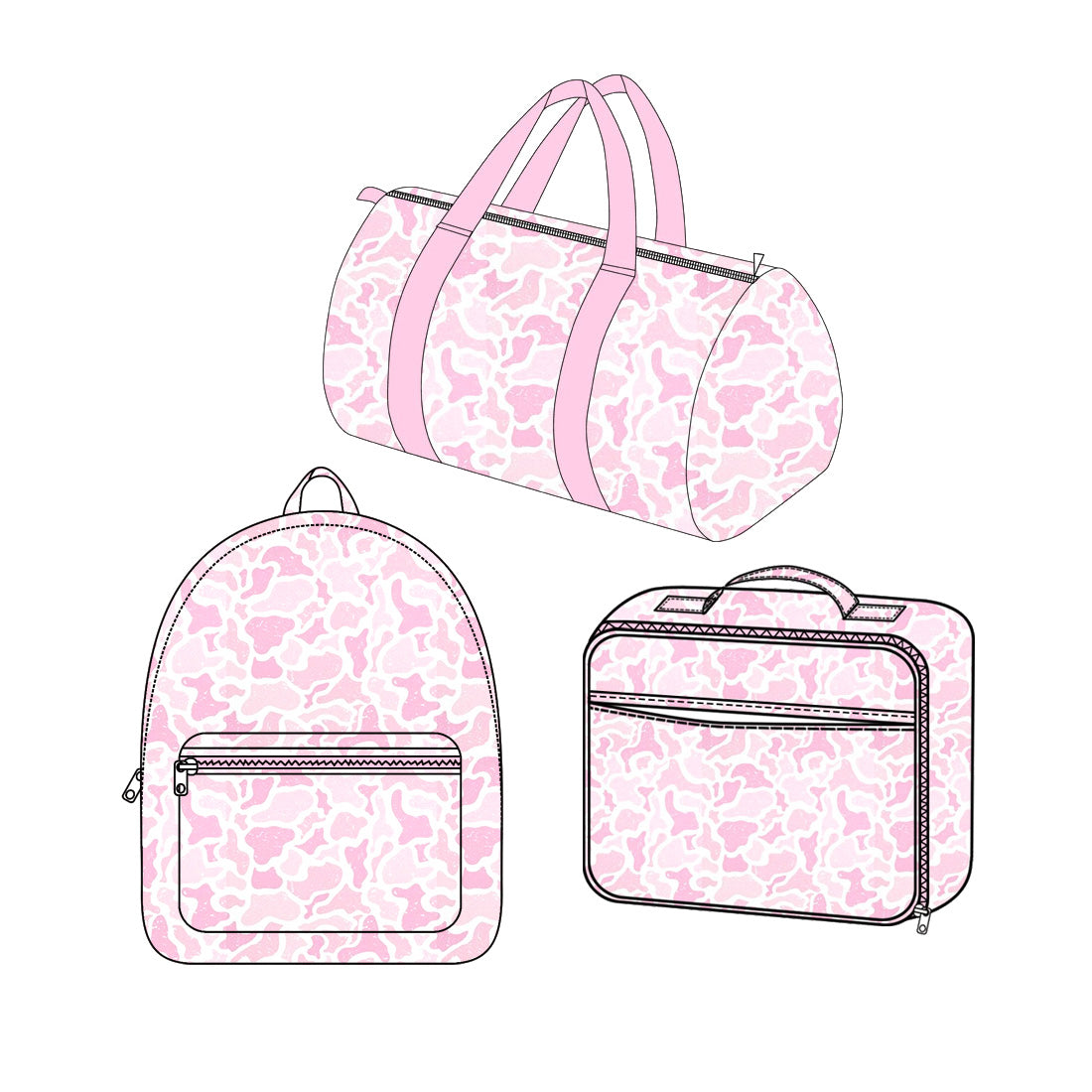 (Preorder new) No moq Baby Kids Pink Camo Print Backpack Duffle Bag Insulated Lunch Box