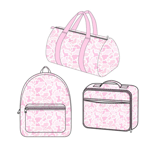 (Preorder new) No moq Baby Kids Pink Camo Print Backpack Duffle Bag Insulated Lunch Box