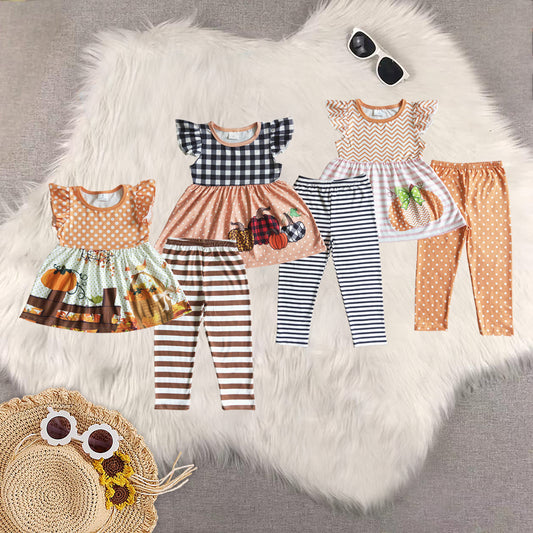RTS Sibling baby girl clothes halloween pumpkin short Sleeve pants sets