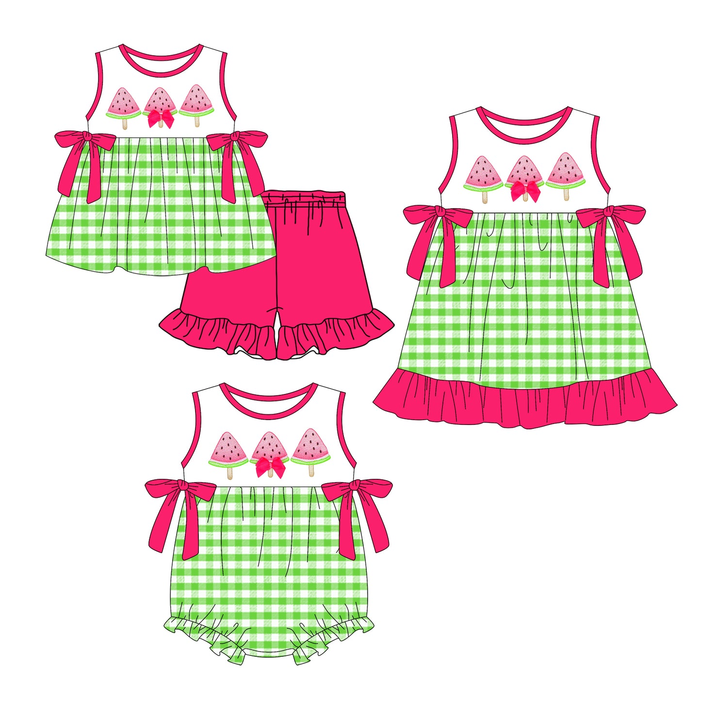 4.9  Custom moq 5 mix size Sibling Baby Girl's Checkered Sleeveless Tunic Ruffle Shorts Set Cute Romper Dress for Summer