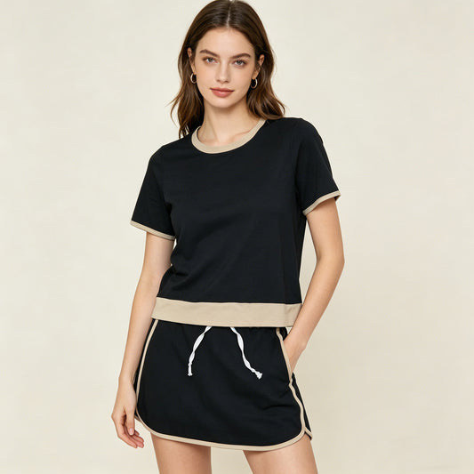 RTS NO MOQ GSD3954 Adult Women's Black Short Sleeve Shirt And Skirt Set