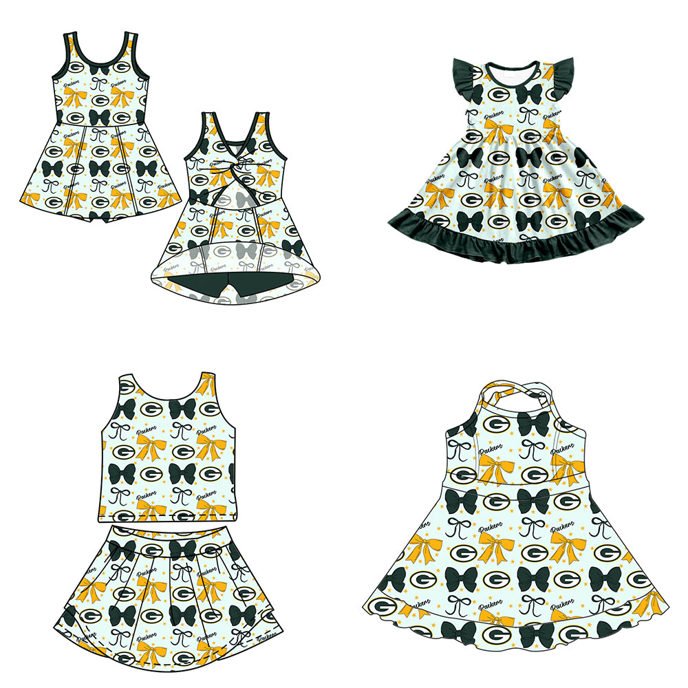 Custom moq 5 mix size milk silk summer teams baby girls clothes team bow blue sleeveless skirts sets and dress 1 and dress 2 and dress 3-25.6.27
