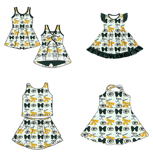 Custom moq 5 mix size milk silk summer teams baby girls clothes team bow blue sleeveless skirts sets and dress 1 and dress 2 and dress 3-25.6.27