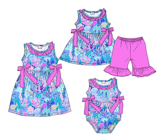 3.19 Custom moq 5 mix size Sibling Baby Girl's Sleeveless Tunic Ruffle Shorts Set Cute Romper Dress for Summer