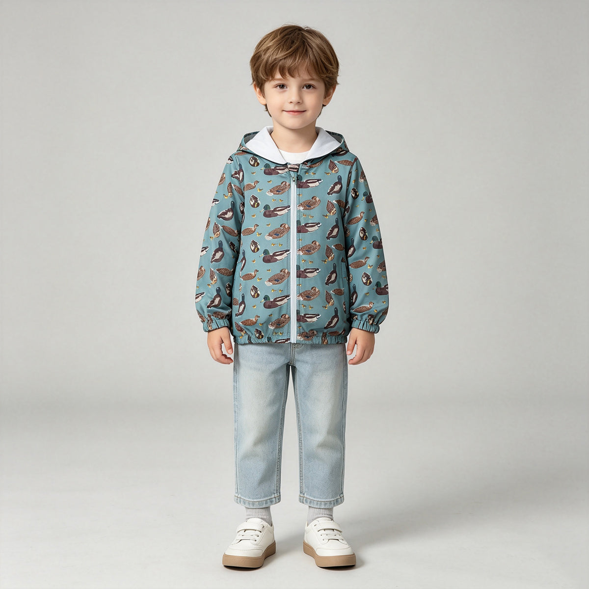 NEW RTS NO MOQ milk silk BT1818 Baby Boys Green Duck Hunting Zip Pocket Hoodie Jacket Tops