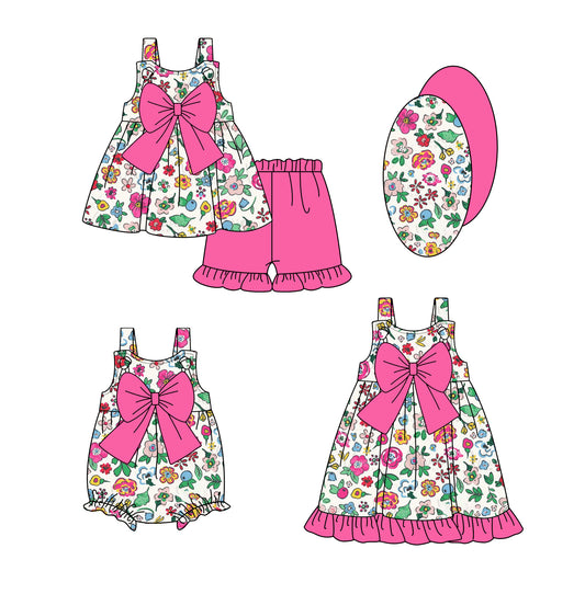 3.31 custom each style moq 5eta 4-6week Sibling Sisters floral baby girl short sleeve shorts sets and dress and rompers match family design