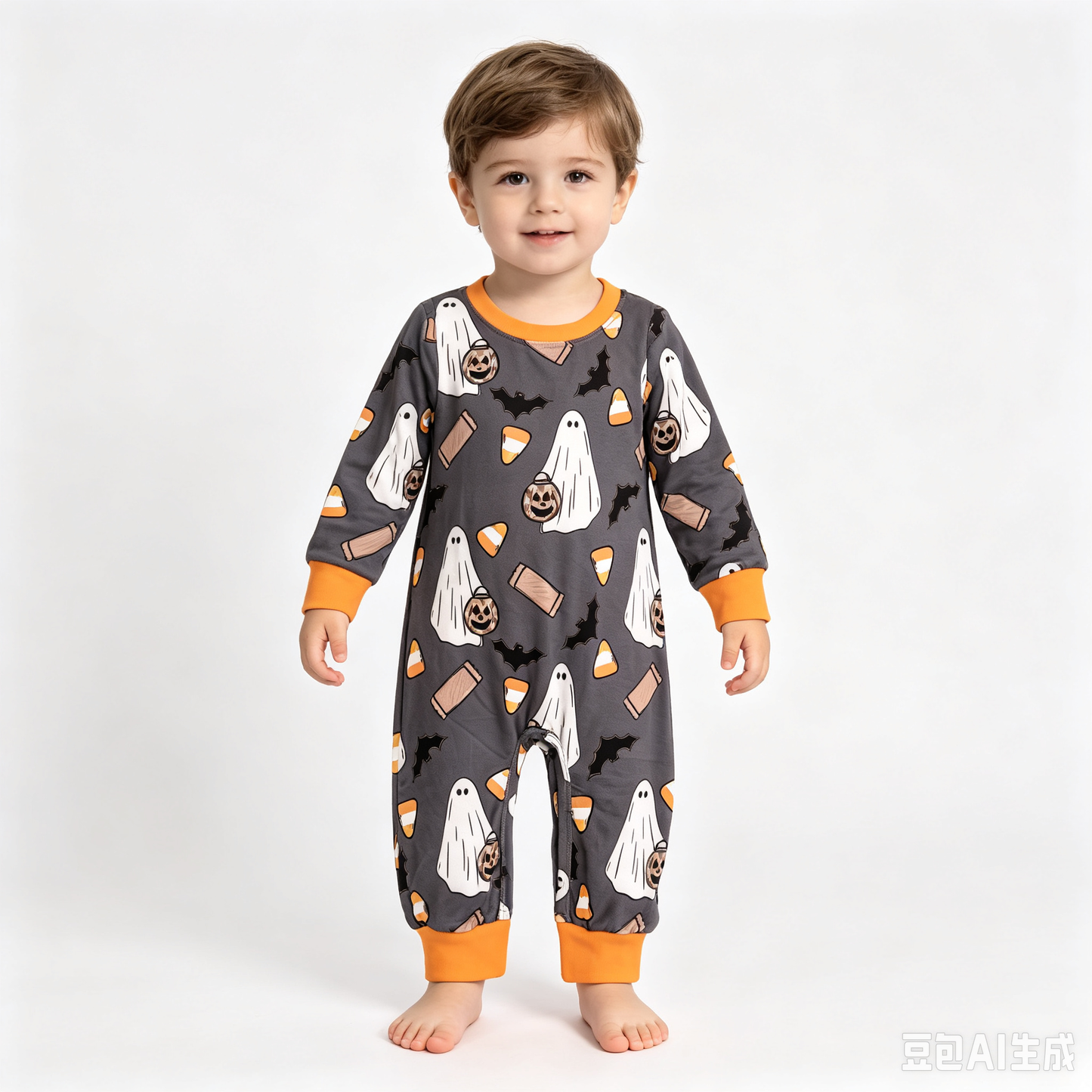 (Sample) No moq milk silk LR3241 Baby Boys Ghosts Pumpkins Halloween Long Sleeve Cute Fall Romper